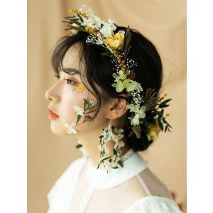 花冠 花かんむり イヤリング ウェディング イエロー パープル ヘッド