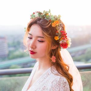 花冠 ウェディング ヘッドドレス 安い 花かんむり 造花 髪飾り リボン