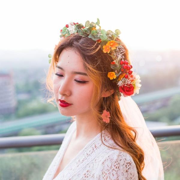 花冠 フラワーベール ウェディング ヘッドドレス 子供 大人 花かんむり 造花 髪飾り 花嫁 二次会...