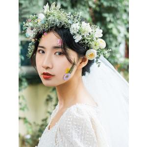 花冠 ウェディング フラワーベール フラワー花冠 結婚式 花嫁 ブライダル 花かんむり ティアラ 花カチューシャ ヘッドドレス ナチュラル 髪飾り 造花ティアラ｜ミットスウィーティー