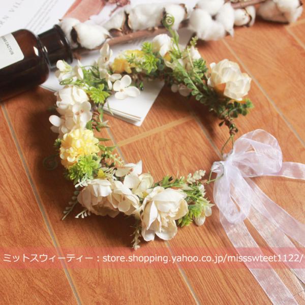 花冠 ウェディング ヘッドドレス フォトウェディング フラワーティアラ 造花 髪飾り 大人花冠 ブラ...