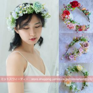 ウェディングヘッドドレス チュール フラワー カチューシャ 花冠 結婚