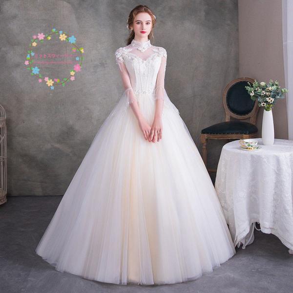 ウェディングドレス 花嫁 ウエディングドレス 白い 袖あり ブライダル wedding dress ...