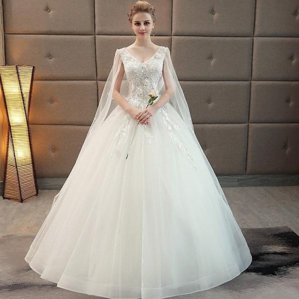 ウェディングドレス ウエディングドレス 白 袖あり 格安 レース 結婚式 花嫁 二次会 ロングドレス...