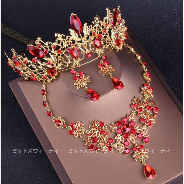 ウェディング 結婚式 二次会 アクセサリー ネックレスセット ゴールド 赤 花嫁 ブライダル 発表会...