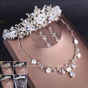 ウェディング ティアラ ネックレス イヤリング ピアス ピンク フラワー
