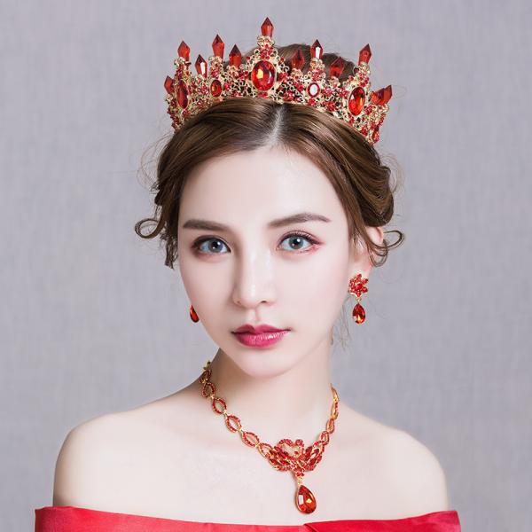 ウェディングヘッドドレス ヘアアクセサリー 赤 ティアラ 結婚式 二次会 披露宴 花嫁 ブライダル ...