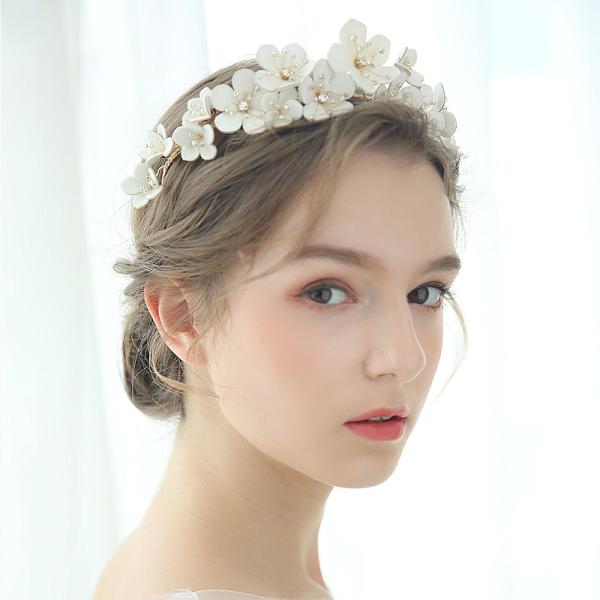 ウエディングヘッドドレス フラワーティアラ クラウン 王冠 ウェディングヘアアクセサリー 花嫁小物 ...