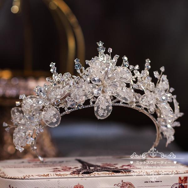 ウエディングヘッドドレス ティアラ クラウン 王冠 ウェディング クリスタル 花嫁小物 結婚式 披露...