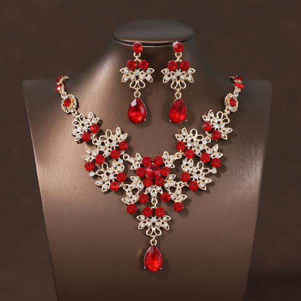 ウェディングネックレス イヤリング ピアス セット レッド 赤 結婚式 前撮り 挙式 二次会 発表会...