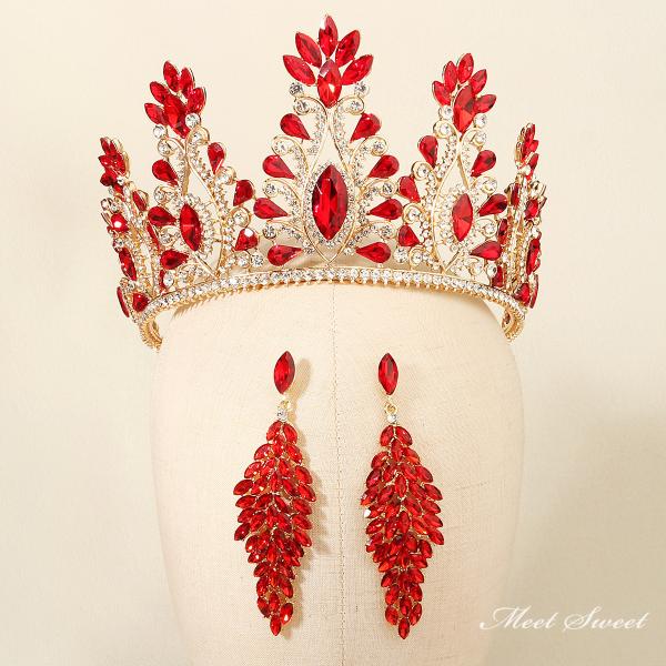 ウェディングヘッドドレス ティアラ ピアス クラウン 王冠 結婚式 前撮り 二次会 発表会 演奏会 ...