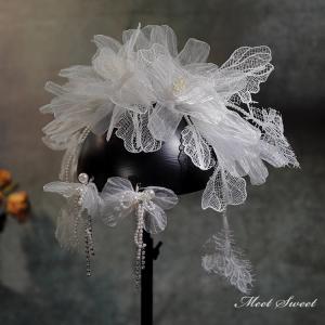 ヘッドドレス カチューシャ ブライダル ウェディング 雪花 シルバー