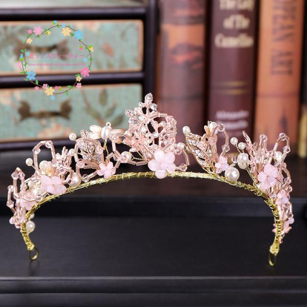 ティアラ 結婚式 ウエディング ピンク 可愛い 披露宴 ゴールド 桜色 ブライダル tiara 花嫁...