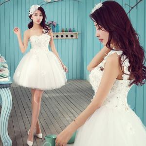 ミニ丈ドレス 二次会 ウェディグドレス 花嫁 パーティドレス 結婚式 白