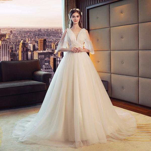 ウエディングドレス 安い 白 レース ロングドレス 結婚式 花嫁 ブライダル ウエディングドレス a...