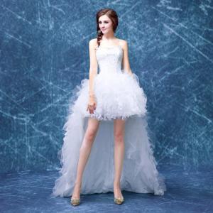 ウェディングドレス ミニドレス 前短後長ドレス ビスチェ ベアトップ