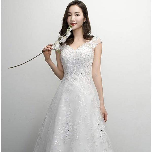 ウェディングドレス ウエディングドレス 袖あり 格安 結婚式 花嫁 二次会 パーティードレス ロング...