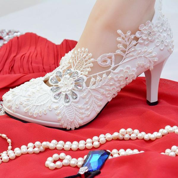 ウエディングシューズ 8cmヒール ウェディングシューズ レディース パンプス ハイヒール 結婚式 ...