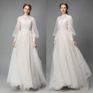 ウェディングドレス ロングドレス スレンダードレス 長袖 Vネック