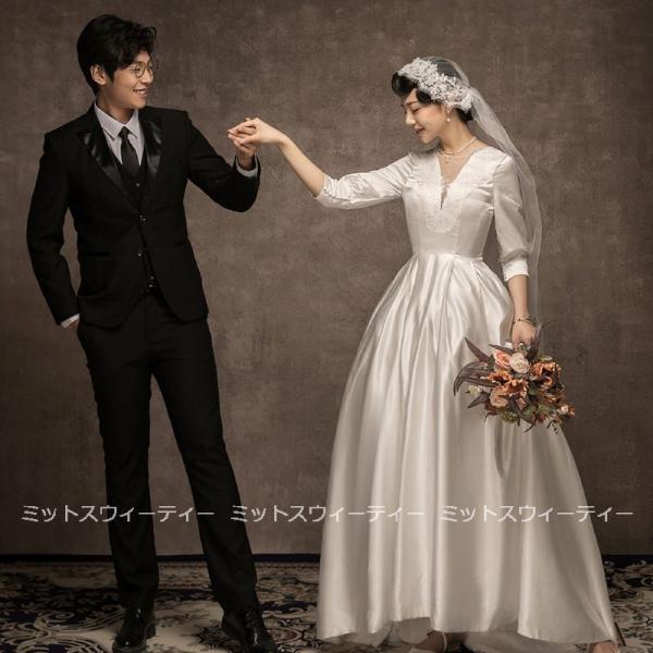ウエディングドレス 結婚式 二次会 プリンセス サテン ロングドレス 花嫁用 オフホワイト パーティ...
