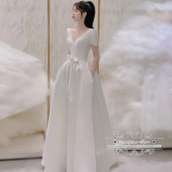 ウエディングドレス 花嫁 ウェディングドレス 結婚式 披露宴 二次会 2次会 前撮り オフホワイト ...