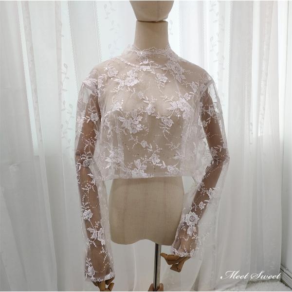 ウェディングボレロ 花嫁 ボレロ レース 結婚式 長袖ボレロ 二次会 披露宴 前撮り 後撮り フォト...