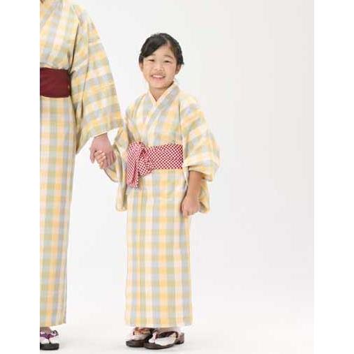 浴衣セット 受注後生産 子供浴衣と帯のセット 日本製 遠州綿紬 檸檬（れもん） 子供旅館浴衣 業務用