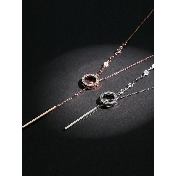 80cm 長さ 万能 ミニマリスト ラインストーン装飾 丸型ペンダント セーターチェーン レディース...