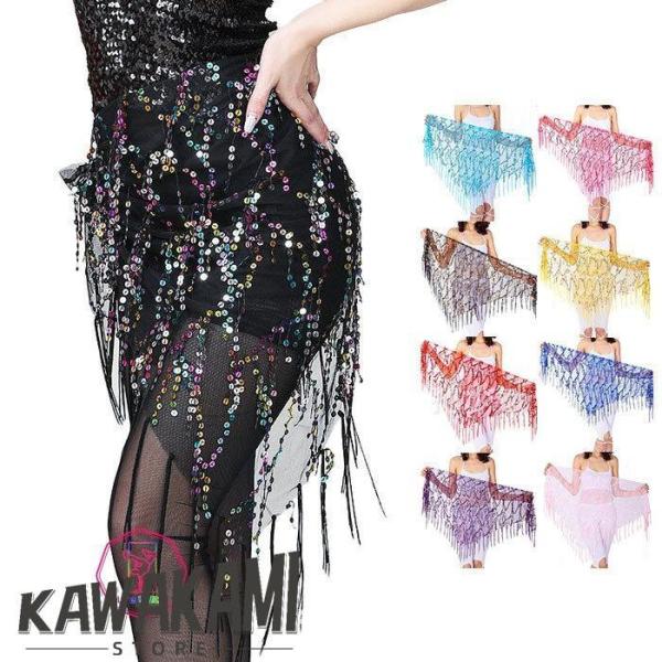 ベリーダンス衣装 フリンジヒップスカーフ 全11色 ヒップスカーフ 初心者向け レッスン着 メッシュ...