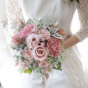 ハートバックブーケ ブートニア付き ピンク ハート型 前撮り 海外