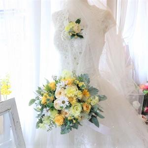 misuzu113 ミモザナチュラルクラッチブーケ ブートニアのセット