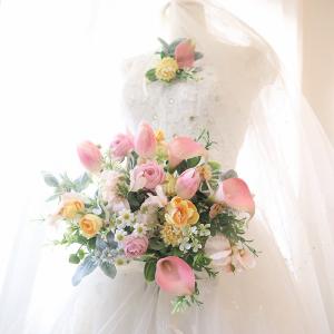 ハートバックブーケ ブートニア付き ピンク ハート型 前撮り 海外