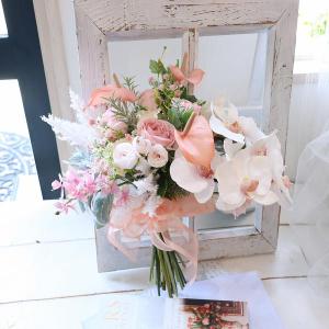 ウェディングブーケ　ブートニアセット　胡蝶蘭 Tata8】ウェディングブーケ/ブートニアセット 胡蝶蘭 白無垢 着物 和装