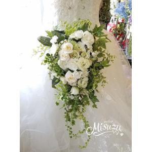 プリザーブドフラワーブーケ/白バララウンドブーケ（グリーン