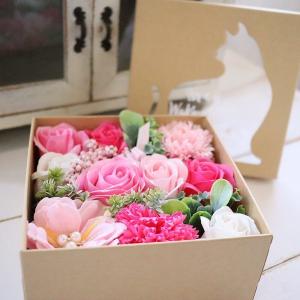 3色から選べるキャットクラフトボックス ソープフラワー　オレンジ　入学祝い　卒業祝い　母の日　誕生日　結婚祝