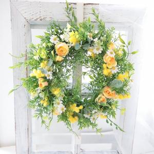 季節のリース　春のお花ミックスリース　ミモザ　マトリカリア　玄関　ウェルカムスペース　ギフト