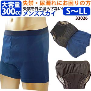 男性用失禁パンツ【メンズスカイ S/M/L/LLサイズ】吸水量300cc ボクサーパンツ 尿モレ 失禁パッド 防水 大容量 重失禁 紙おむつ【日本製】