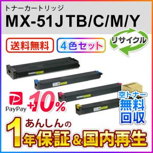 【４色セット】シャープ対応 リサイクルトナー MX-51JTBA/MX-51JTCA/MX-51JTMA/MX-51JTYA (MX51JTBA/MX51JTCA/MX51JTMA/MX51JTYA) 即納再生品 送料無料｜mitastore