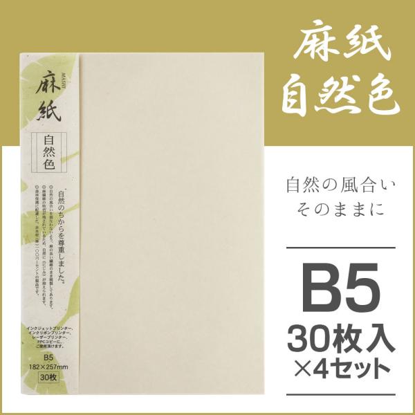 大直 和紙 プリンター用紙 麻紙 自然色 B5 30枚入×4セット