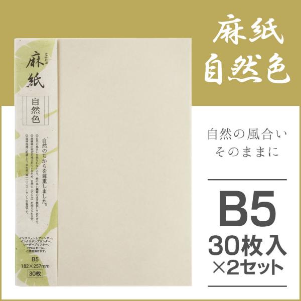 大直 和紙 プリンター用紙 麻紙 自然色 B5 30枚入×2セット