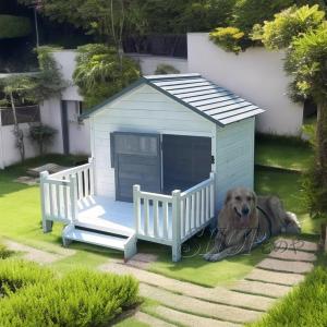 ポーチ付き屋外木製犬小屋 屋根 ドア シャッタ...の詳細画像5