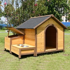 【7 月期間限定！ポイント 6 倍~】大型サイズの木製犬小屋 大型犬用の犬用クレート アスファルト屋根のフードボウル 水入れ付きキャビンスタイルの高