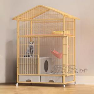 猫用ケージ、猫用ハウス、上部カバー付き猫用プレイペン、猫用屋内囲い、衝突防止ロック付きトイレ、移動が簡単な小型動物用（ゴールド、83x59x136cm