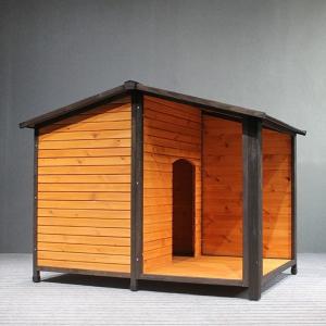 大型テラス付き 木製犬小屋 無垢材 アスファルト屋根 屋内 屋外 小型犬 大型犬 犬用 犬舎 パティオ 庭 防雨 頑丈