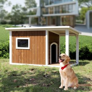 大型犬 小型犬 屋内 屋外 パティオ用 無垢材 木製犬小屋 アスファルト屋根 大型ポーチ付き