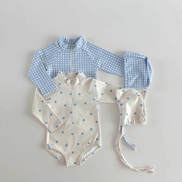 ベビー キッズ 水着 女の子 男の子 キャップ付き オールインワン スクール水着 長袖 66cm 7...