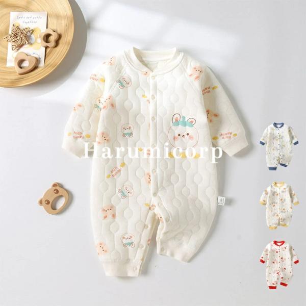 ロンパース 綿100％ 春秋冬 ベビー服 女の子 男の子 カバーオール キッズ 長袖 防寒 暖かい ...