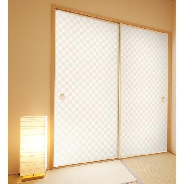 茶裏ふすま紙　市松模様　kb-614(総柄)　グレー　おしゃれふすま紙　203cm×96cm　1枚