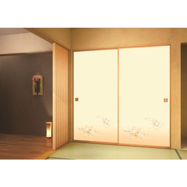 ksh-107(1枚柄)　新鳥の子(茶裏)ふすま紙,襖紙　白・クリーム色系花柄　203cm×96cm...