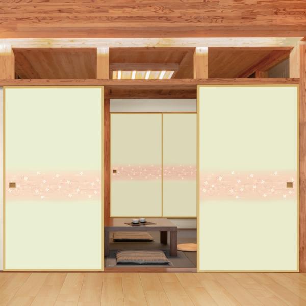 ふすま紙 モダン 1枚 ks-802 襖紙 新鳥の子 茶裏 引手帯模様 ピンク 花柄 203cm×9...